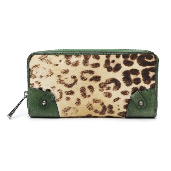Juicy Couture Leather Leopard Print Wallet Zip Around Green Brown Animal Print - Picture 3 of 12